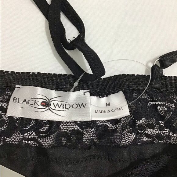 Black Widow Black 2-Piece Lingerie Teddie Thong Set New With Tag Size Medium - Picture 3 of 6